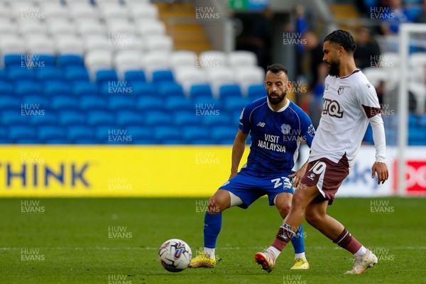 071023 - Cardiff City v Watford - Sky Bet Championship - Manolis Siopis Of Cardiff City and Imrân Louza of Watford 