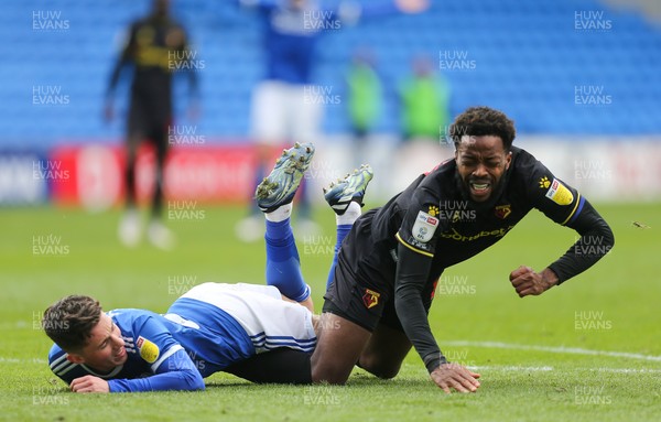 130321 Cardiff City v Watford, Sky Bet Championship - Nathaniel Chalobah of Watford is brought down by Harry Wilson of Cardiff City