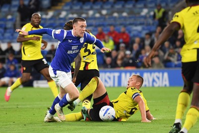 131026 - Cardiff City v Watford - Sky Bet Championship - Jack Moylan of Cardiff City is fouled in the box by Mattie Pollock of Watford to win a penalty