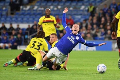 131026 - Cardiff City v Watford - Sky Bet Championship - Jack Moylan of Cardiff City is fouled in the box by Mattie Pollock of Watford to win a penalty