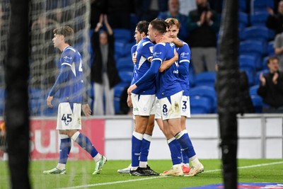 131026 - Cardiff City v Watford - Sky Bet Championship - Jack Moylan of Cardiff City celebrates scoring a goal with team mates