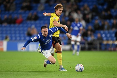 131026 - Cardiff City v Watford - Sky Bet Championship - Jack Moylan of Cardiff City is challenged by Hector Kyprianou of Watford