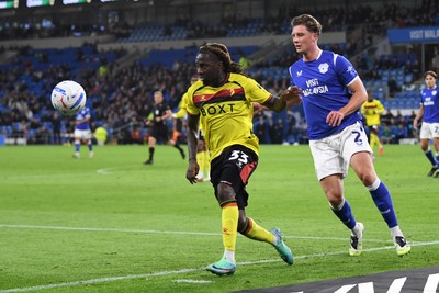 131026 - Cardiff City v Watford - Sky Bet Championship - Will Fish of Cardiff City is challenged by Jordan Zemura of Watford