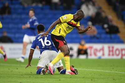 131026 - Cardiff City v Watford - Sky Bet Championship - Chris Willock of Cardiff City is fouled by Edo Kayembe of Watford in the box and wins a penalty