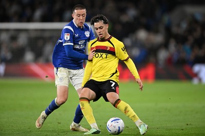 131026 - Cardiff City v Watford - Sky Bet Championship - Jack Moylan of Cardiff City is challenged by Othmane Maamma of Watford