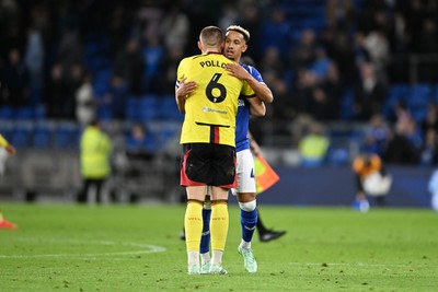 131026 - Cardiff City v Watford - Sky Bet Championship - Callum Robinson of Cardiff City and Mattie Pollock of Watford at full time