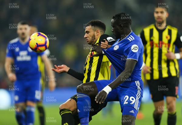 220219 - Cardiff City v Watford, Premier League - Oumar Niasse of Cardiff City and Etienne Capoue of Watford compete for the ball
