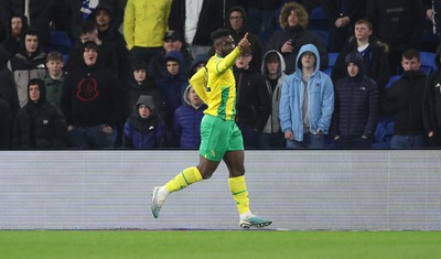 150323 - Cardiff City v West Bromwich Albion, EFL Sky Bet Championship - Daryl Dike of West Bromwich Albion celebrates after coring the opening goal