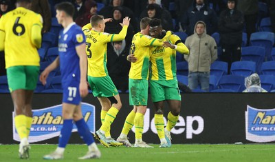 150323 - Cardiff City v West Bromwich Albion, EFL Sky Bet Championship - Daryl Dike of West Bromwich Albion celebrates after coring the opening goal