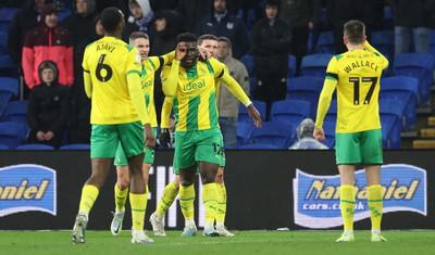 150323 - Cardiff City v West Bromwich Albion, EFL Sky Bet Championship - Daryl Dike of West Bromwich Albion celebrates after coring the opening goal