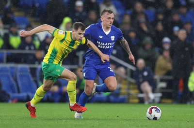 150323 - Cardiff City v West Bromwich Albion, EFL Sky Bet Championship - Isaak Davies of Cardiff City takes on Jayson Molumby of West Bromwich Albion