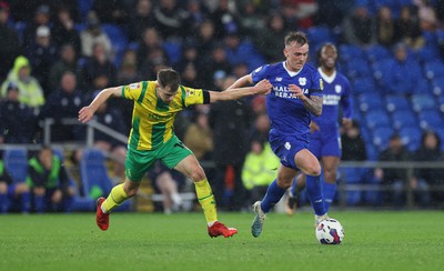 150323 - Cardiff City v West Bromwich Albion, EFL Sky Bet Championship - Isaak Davies of Cardiff City takes on Jayson Molumby of West Bromwich Albion