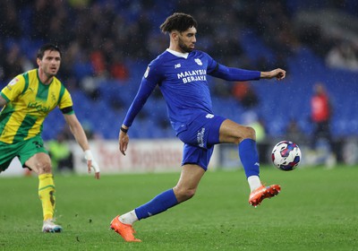 150323 - Cardiff City v West Bromwich Albion, EFL Sky Bet Championship - Kion Etete of Cardiff City wins the ball to set up an attack