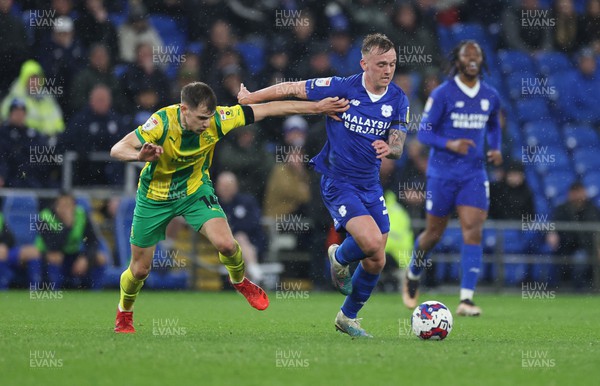 150323 - Cardiff City v West Bromwich Albion, EFL Sky Bet Championship - Isaak Davies of Cardiff City takes on Jayson Molumby of West Bromwich Albion