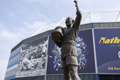 260425 - Cardiff City v West Bromwich Albion - Sky Bet Championship - Fred Keener statue ahead of the match