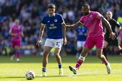 260425 - Cardiff City v West Bromwich Albion - Sky Bet Championship - Ollie Tanner of Cardiff City in action against Ben Cabango of Swansea City