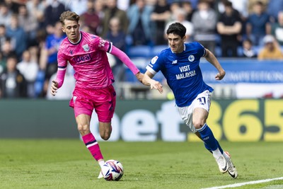 260425 - Cardiff City v West Bromwich Albion - Sky Bet Championship - Callum O'Dowda of Cardiff City in action against Darnell Furlong of West Brom