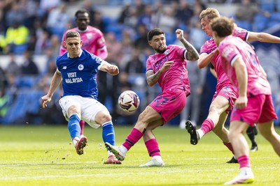 260425 - Cardiff City v West Bromwich Albion - Sky Bet Championship - Yousef Salech of Cardiff City in action against Alex Mowatt of West Brom
