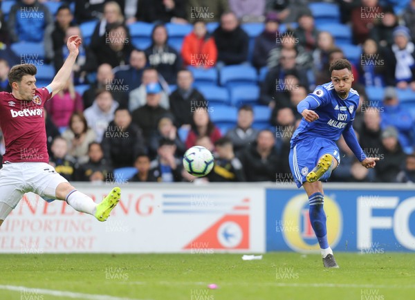 090319 - Cardiff City v West Ham United, Premier League - Josh Murphy of Cardiff City fires a shot at goal