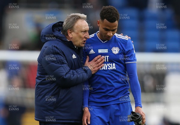 090319 - Cardiff City v West Ham United, Premier League - Cardiff City manager Neil Warnock chats with Josh Murphy of Cardiff City at the end of the match