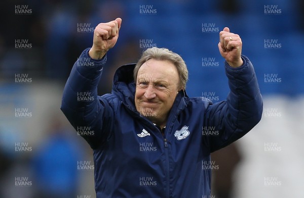 090319 - Cardiff City v West Ham United, Premier League - Cardiff City manager Neil Warnock celebrates at the end of the match