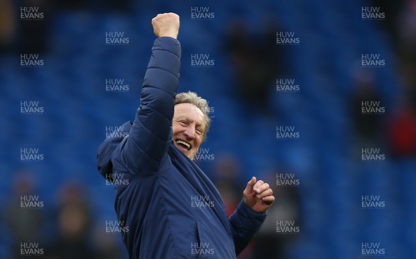 090319 - Cardiff City v West Ham United, Premier League - Cardiff City manager Neil Warnock celebrates at the end of the match