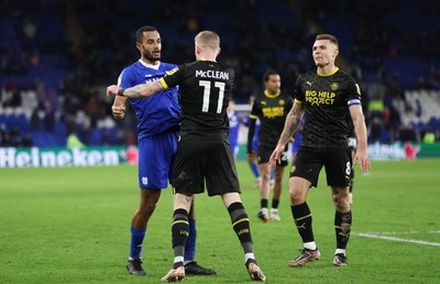 140123 - Cardiff City v Wigan Athletic, EFL Sky Bet Championship - Curtis Nelson of Cardiff City and James McClean of Wigan Athletic have a difference of opinions at the end of the match