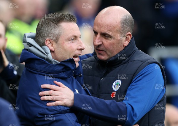 150220 - Cardiff City v Wigan Athletic - SkyBet Championship - Cardiff City Manager Neil Harris and Wigan Athletic Paul Cook