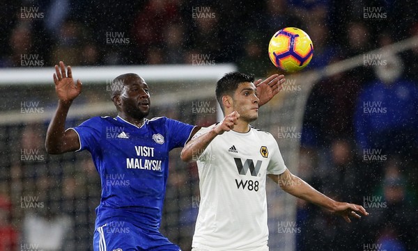 301118 - Cardiff City v Wolverhampton Wanderers - Premier League - Raul Jimenez of Wolves is challenged by Souleymane Bamba of Cardiff City