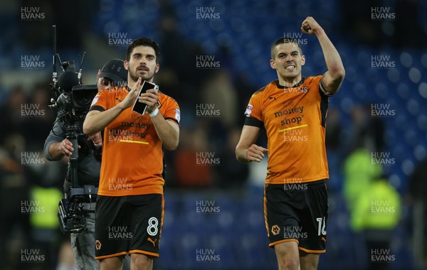 060418 - Cardiff City v Wolverhampton Wanderers, Sky Bet Championship - Ruben Neves of Wolves and Conor Coady of Wolves celebrate at the end of the match