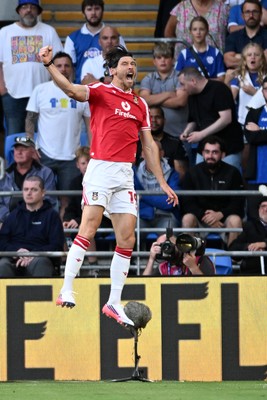 170826 - Cardiff City v Wrexham - Sky Bet Championship - Kieffer Moore of Wrexham celebrates scoring a goal