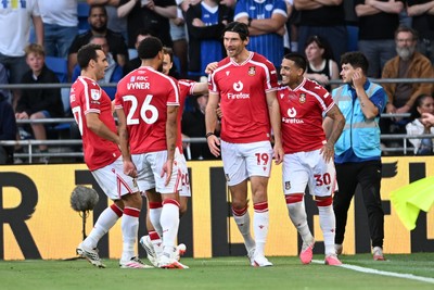 170826 - Cardiff City v Wrexham - Sky Bet Championship - Kieffer Moore of Wrexham celebrates scoring a goal