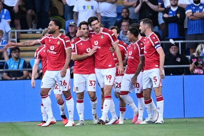 170826 - Cardiff City v Wrexham - Sky Bet Championship - Kieffer Moore of Wrexham celebrates scoring a goal