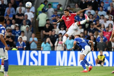 170826 - Cardiff City v Wrexham - Sky Bet Championship - Danny Imray of Wrexham is challenged by Joel Bagan of Cardiff City
