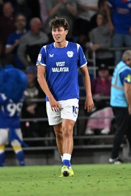 170826 - Cardiff City v Wrexham - Sky Bet Championship - Rubin Colwill of Cardiff City celebrates scoring a goal