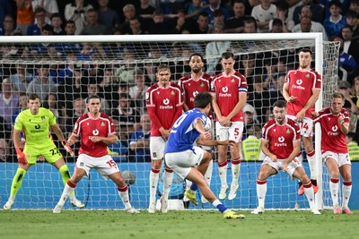 170826 - Cardiff City v Wrexham - Sky Bet Championship - Rubin Colwill of Cardiff City scores a goal from a free kick in the last seconds to equalise the game