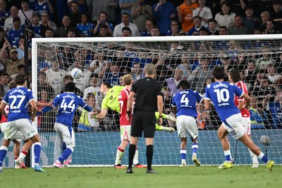 170826 - Cardiff City v Wrexham - Sky Bet Championship - Rubin Colwill of Cardiff City scores a goal from a free kick in the last seconds to equalise the game