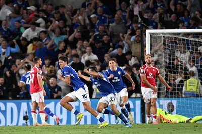 170826 - Cardiff City v Wrexham - Sky Bet Championship - Rubin Colwill of Cardiff City scores a goal from a free kick in the last seconds to equalise the game