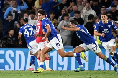 170826 - Cardiff City v Wrexham - Sky Bet Championship - Rubin Colwill of Cardiff City scores a goal from a free kick in the last seconds to equalise the game