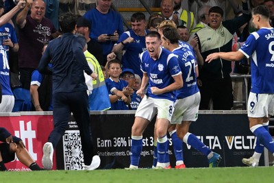 170826 - Cardiff City v Wrexham - Sky Bet Championship - Rubin Colwill of Cardiff City scores a goal from a free kick in the last seconds to equalise the game