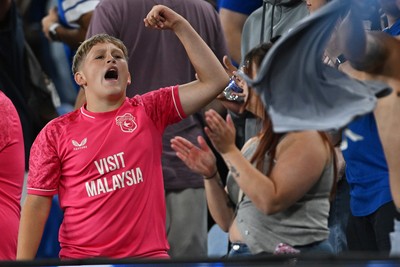 170826 - Cardiff City v Wrexham - Sky Bet Championship - Cardiff fans celebrate at full time
