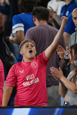 170826 - Cardiff City v Wrexham - Sky Bet Championship - Cardiff fans celebrate at full time
