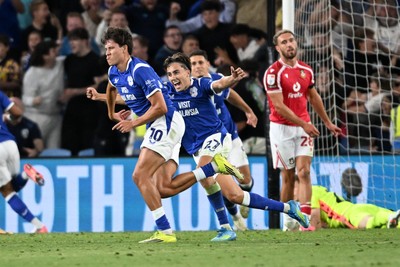 170826 - Cardiff City v Wrexham - Sky Bet Championship - Rubin Colwill of Cardiff City celebrates scoring a goal in the last seconds of the match