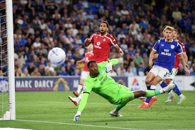 170826 - Cardiff City v Wrexham - Sky Bet Championship - Nathan Trott of Cardiff City saves a shot