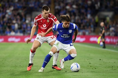 170826 - Cardiff City v Wrexham - Sky Bet Championship - Cian Ashford of Cardiff City is challenged by George Thomason of Wrexham