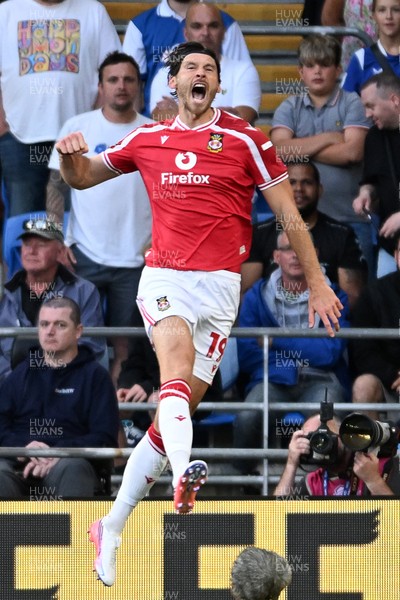 170826 - Cardiff City v Wrexham - Sky Bet Championship - Kieffer Moore of Wrexham celebrates scoring a goal