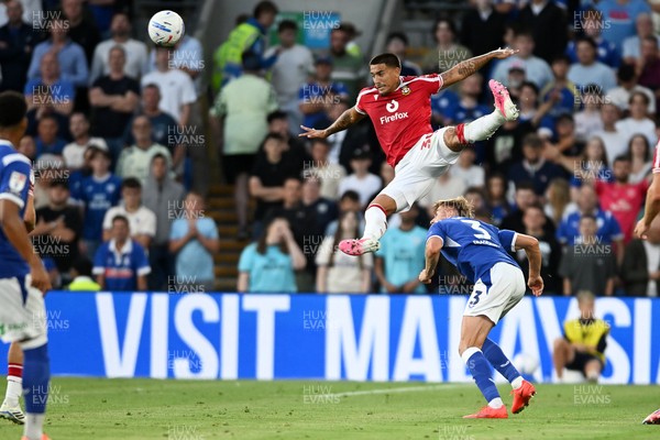 170826 - Cardiff City v Wrexham - Sky Bet Championship - Danny Imray of Wrexham is challenged by Joel Bagan of Cardiff City