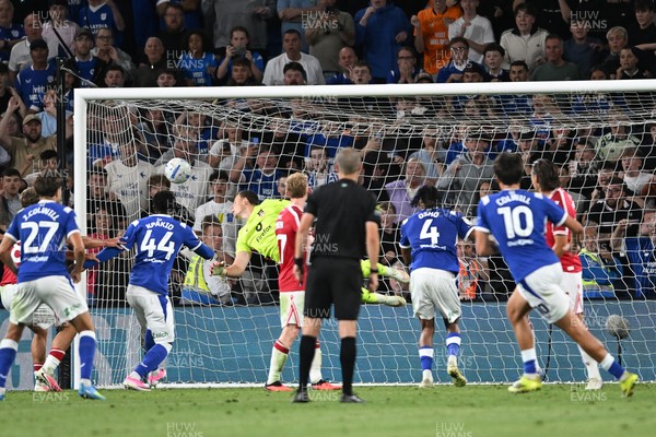 170826 - Cardiff City v Wrexham - Sky Bet Championship - Rubin Colwill of Cardiff City scores a goal from a free kick in the last seconds to equalise the game