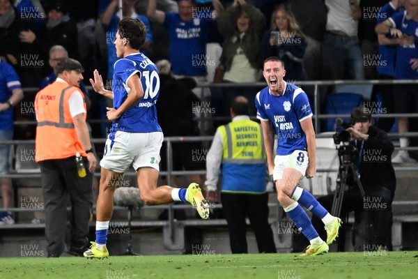 170826 - Cardiff City v Wrexham - Sky Bet Championship - Rubin Colwill of Cardiff City scores a goal from a free kick in the last seconds to equalise the game