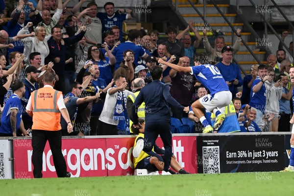 170826 - Cardiff City v Wrexham - Sky Bet Championship - Rubin Colwill of Cardiff City scores a goal from a free kick in the last seconds to equalise the game